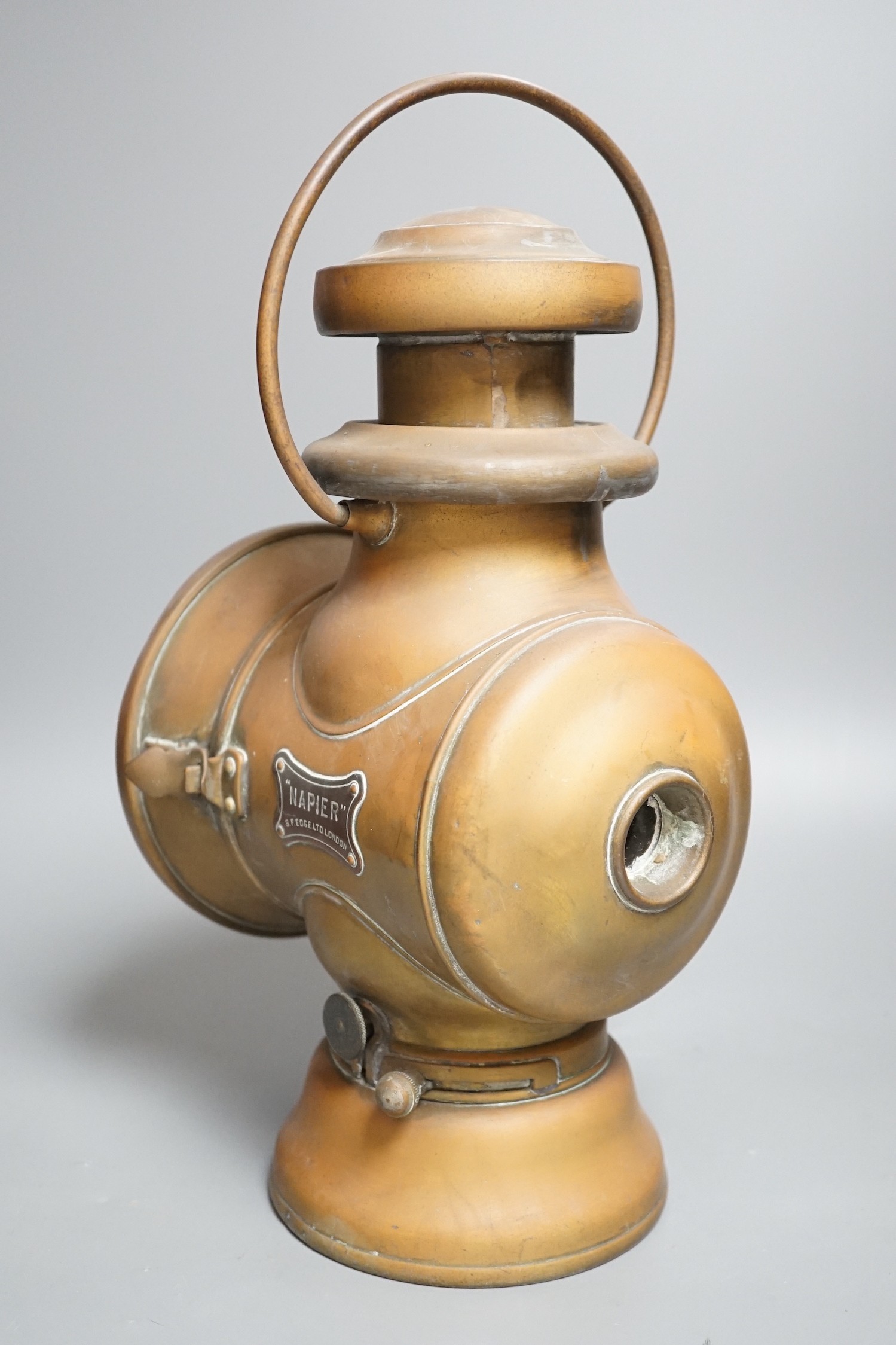 S F Edge Ltd 'Napier' car lamp, 30cms high